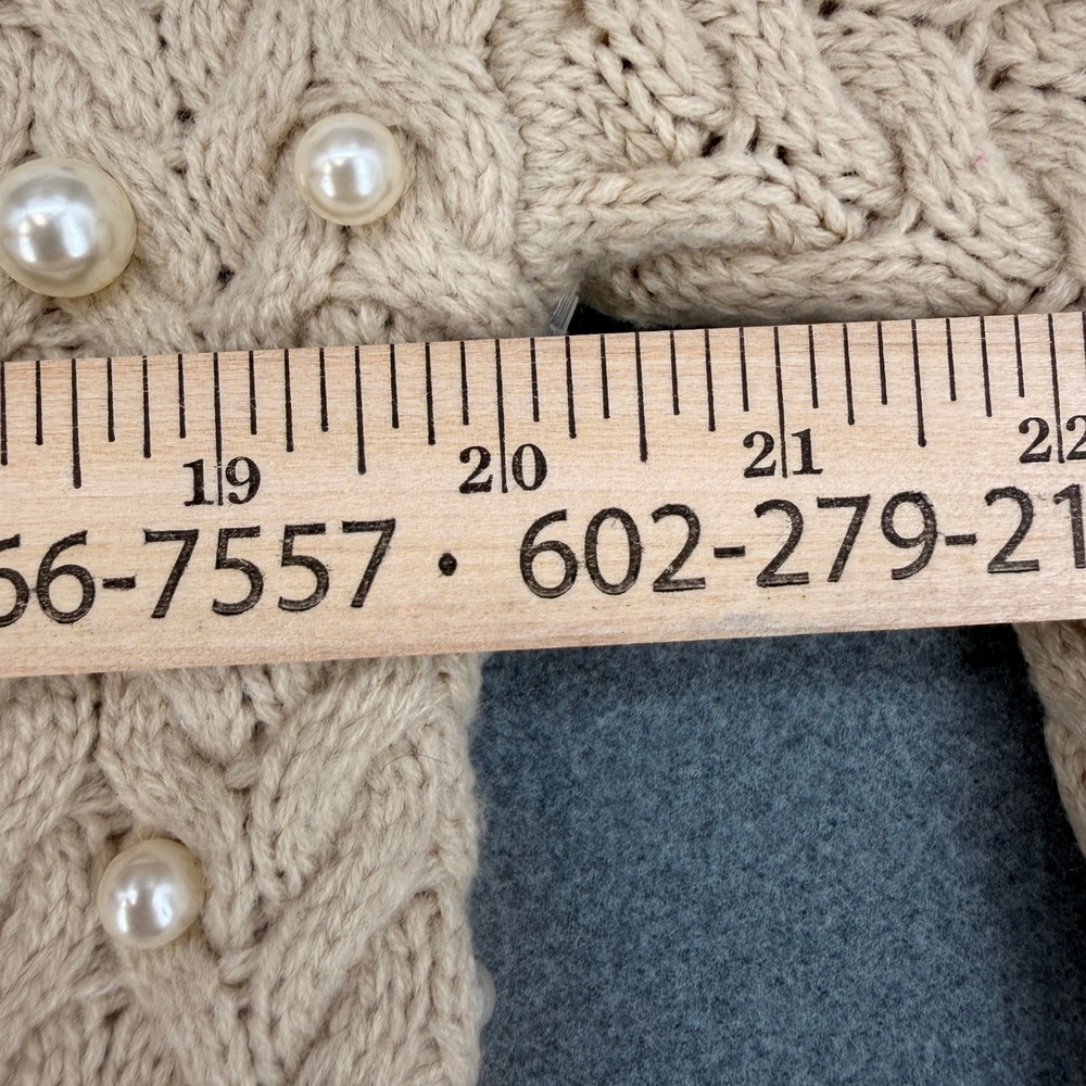 Boston Proper Beige Pearl Embellished Cable Knit Cardigan Sweater Womens Medium - Picture 7 of 8